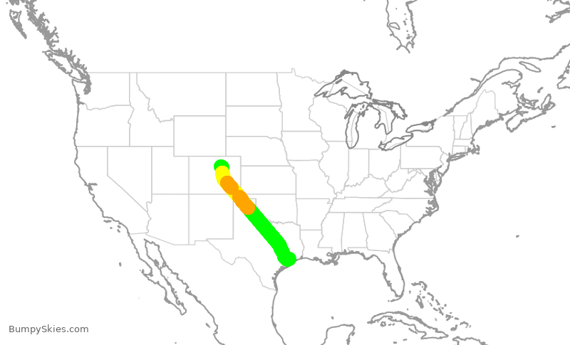 Turbulence forecast map for SWA2026, DEN to HOU