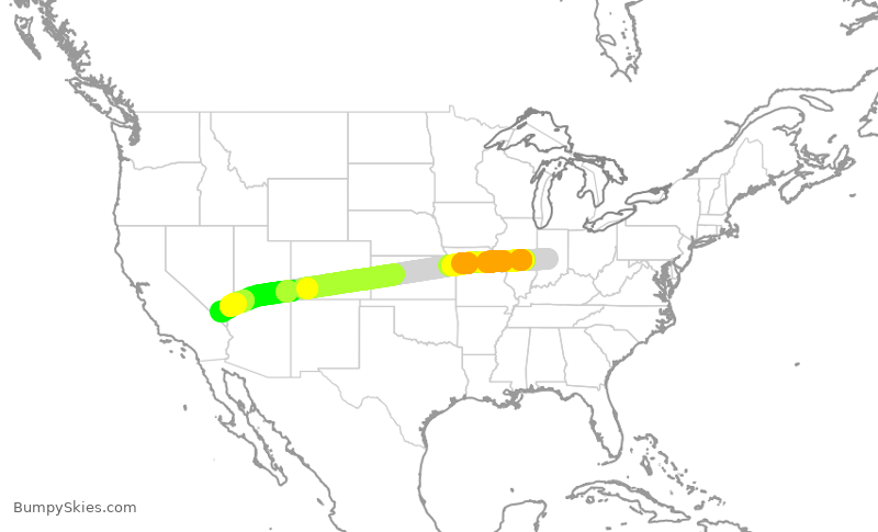 Turbulence forecast map for SWA2026, IND to LAS