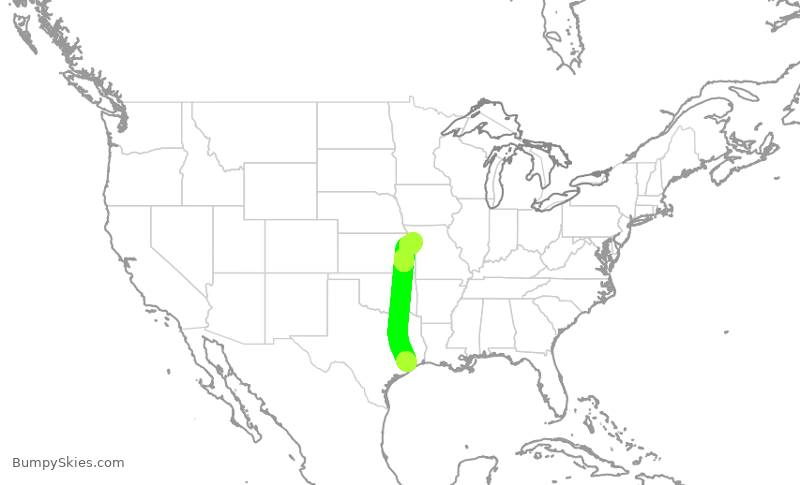 Turbulence forecast map for SWA2029, HOU to MCI