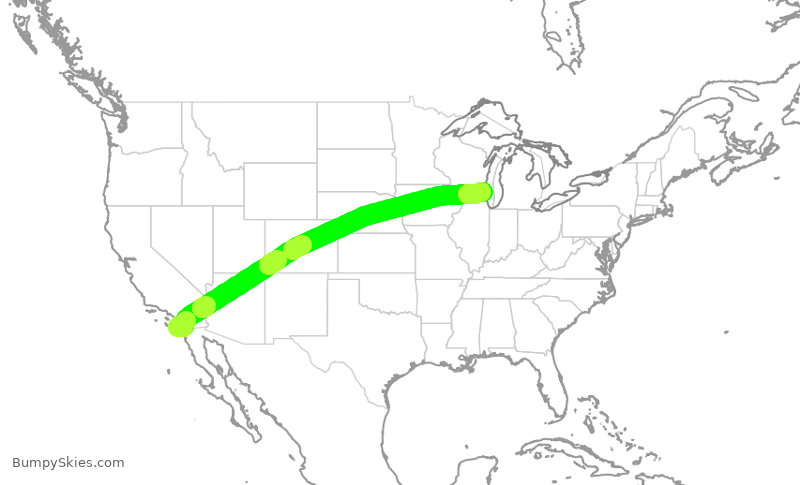 Turbulence forecast map for SWA2029, SAN to MKE