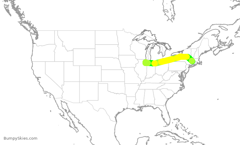 Turbulence forecast map for SWA202, BDL to MDW
