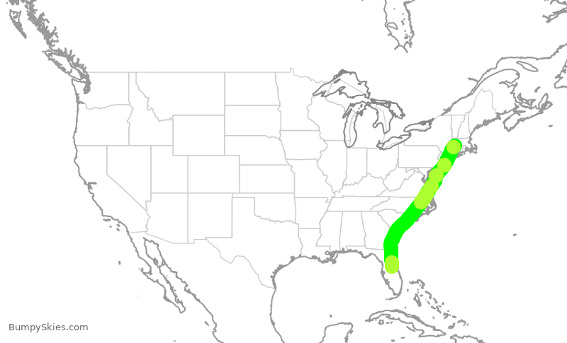 Turbulence forecast map for SWA202, MCO to BDL