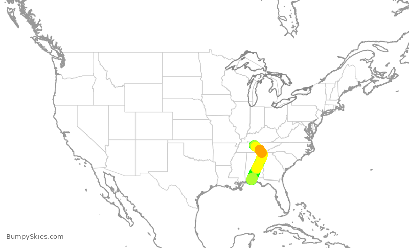 Turbulence forecast map for SWA2030, PNS to BNA