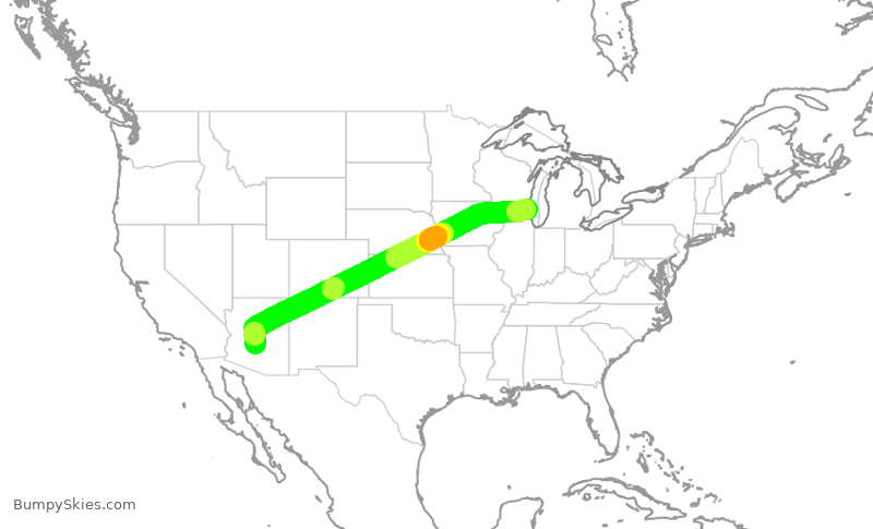 Turbulence forecast map for SWA203, PHX to MKE