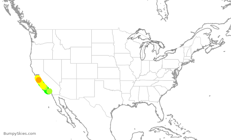 Turbulence forecast map for SWA2042, SNA to SJC