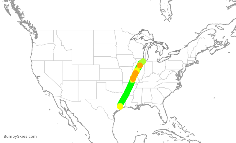 Turbulence forecast map for SWA2043, HOU to MDW
