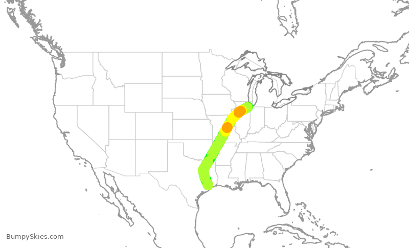 Turbulence forecast map for SWA2044, HOU to MDW