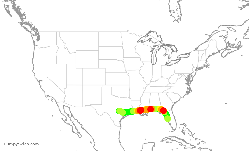 Turbulence forecast map for SWA2045, TPA to AUS