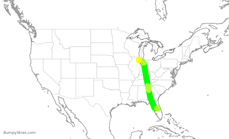 Turbulence forecast map for SWA2046, MCO to MDW