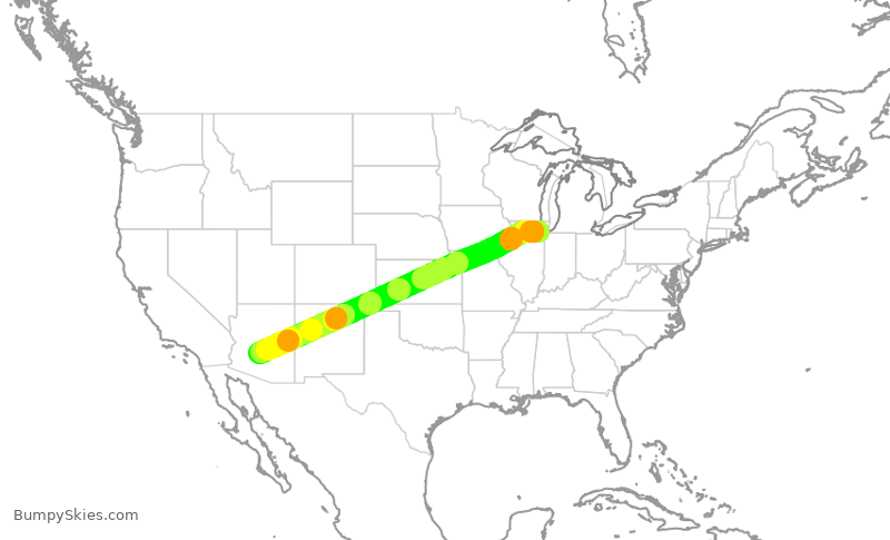 Turbulence forecast map for SWA2046, MDW to PHX