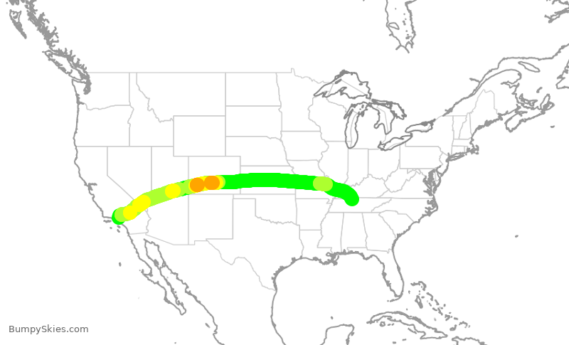 Turbulence forecast map for SWA2049, BUR to BNA