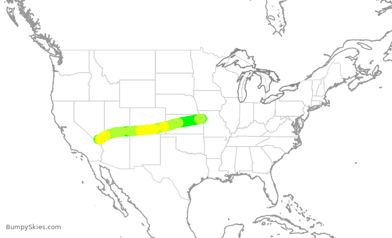 Turbulence forecast map for SWA2051, MCI to LAS