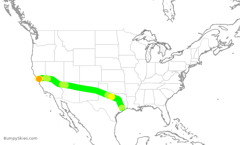 Turbulence forecast map for SWA2056, HOU to OAK