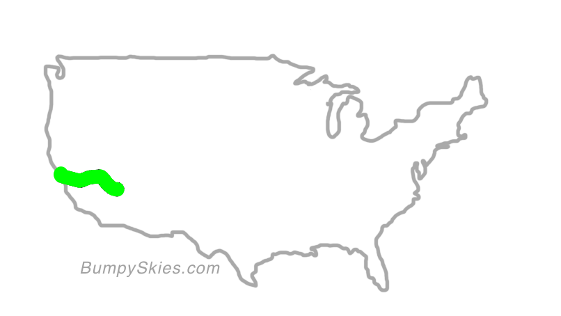 Map of continental US with illustrated flight path and turbulence forecast (described in text below)