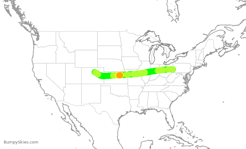 Turbulence forecast map for SWA205, PIT to DEN