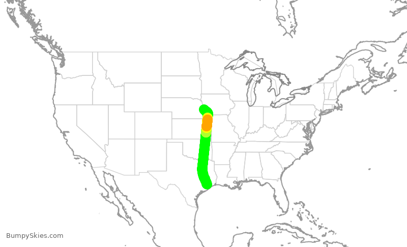 Turbulence forecast map for SWA2060, HOU to OMA