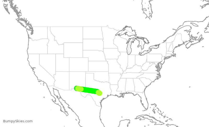 Turbulence forecast map for SWA2061, ELP to AUS
