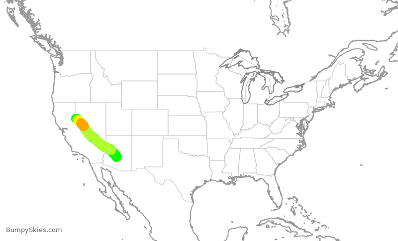 Turbulence forecast map for SWA2063, PHX to RNO
