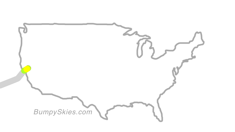 Map of continental US with illustrated flight path and turbulence forecast (described in text below)