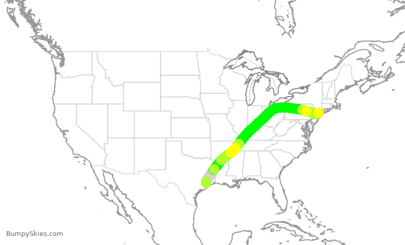 Turbulence forecast map for SWA2067, HOU to LGA