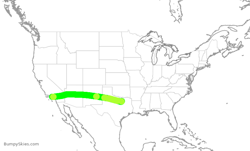 Turbulence forecast map for SWA206, DAL to LAX