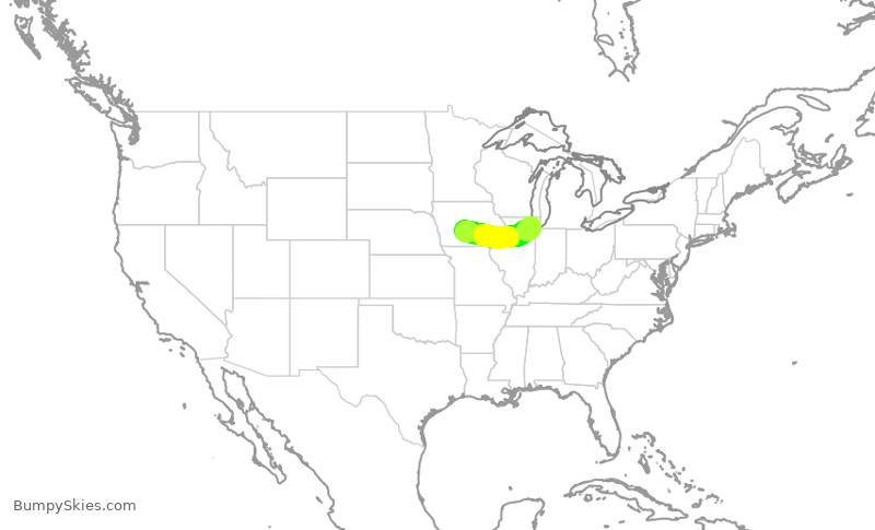 Turbulence forecast map for SWA206, DSM to MDW