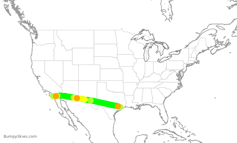 Turbulence forecast map for SWA2072, HOU to SAN