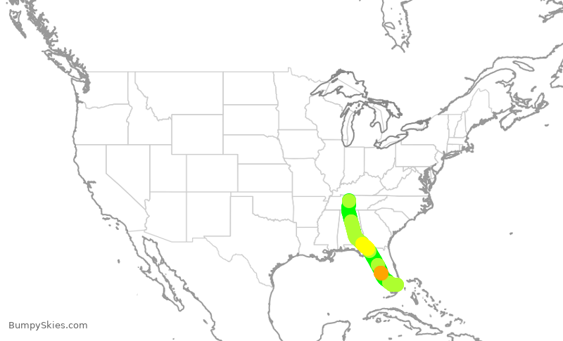 Turbulence forecast map for SWA2074, BNA to FLL