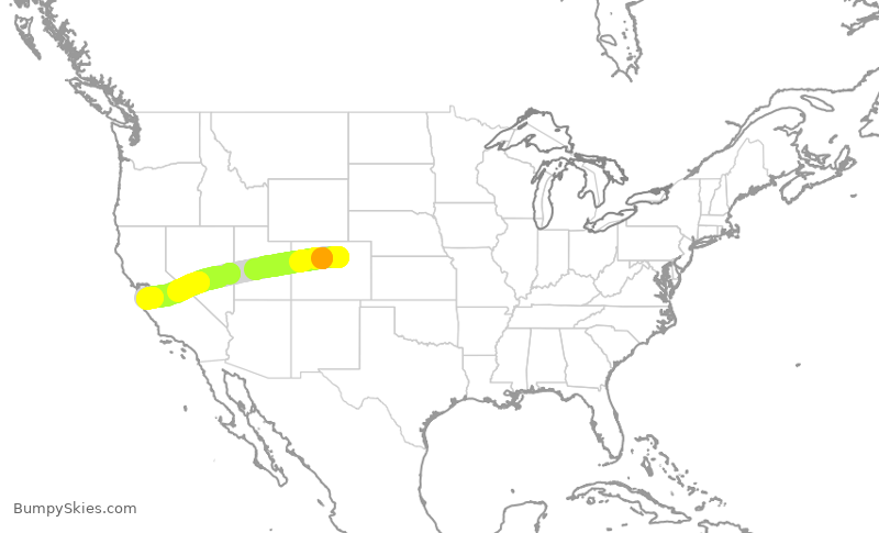 Turbulence forecast map for SWA2076, DEN to SJC