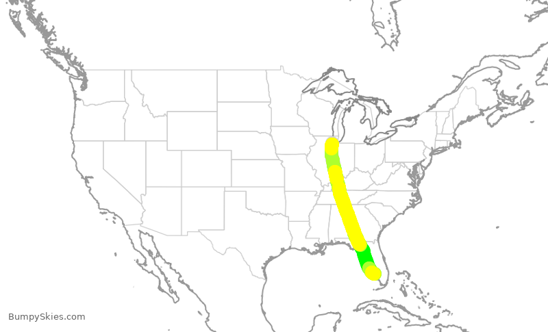 Turbulence forecast map for SWA2079, MDW to RSW