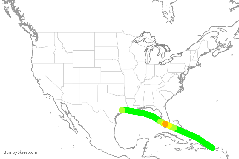 Turbulence forecast map for SWA2080, HOU to SJU