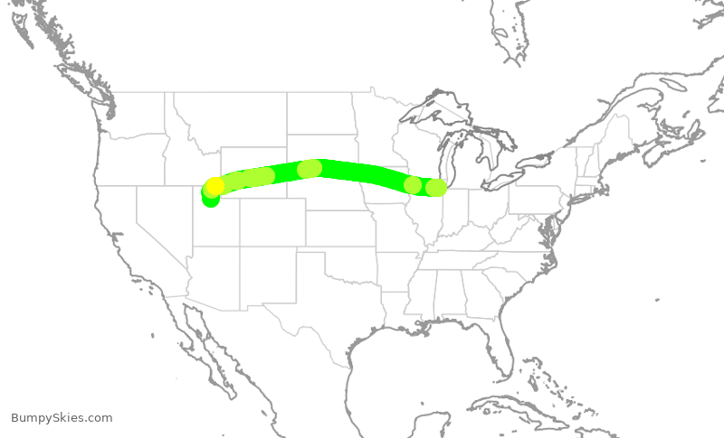 Turbulence forecast map for SWA2081, MDW to SLC