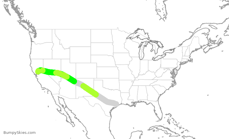 Turbulence forecast map for SWA2082, HOU to SMF