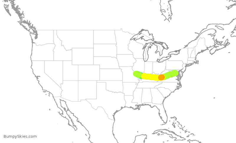 Turbulence forecast map for SWA2084, STL to DCA