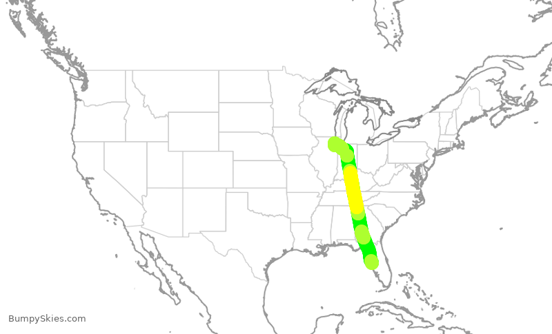 Turbulence forecast map for SWA2084, TPA to MDW