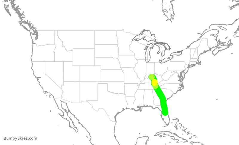 Turbulence forecast map for SWA2085, MCO to SDF