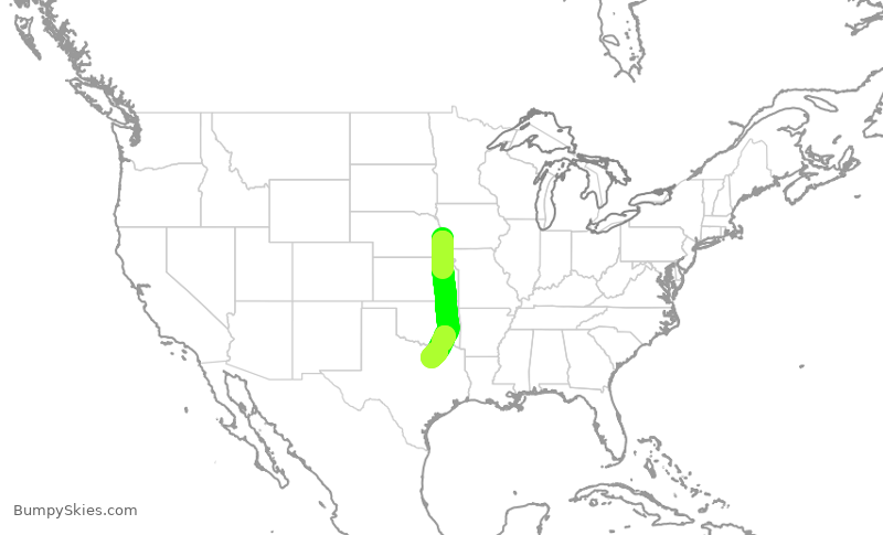 Turbulence forecast map for SWA2085, OMA to DAL