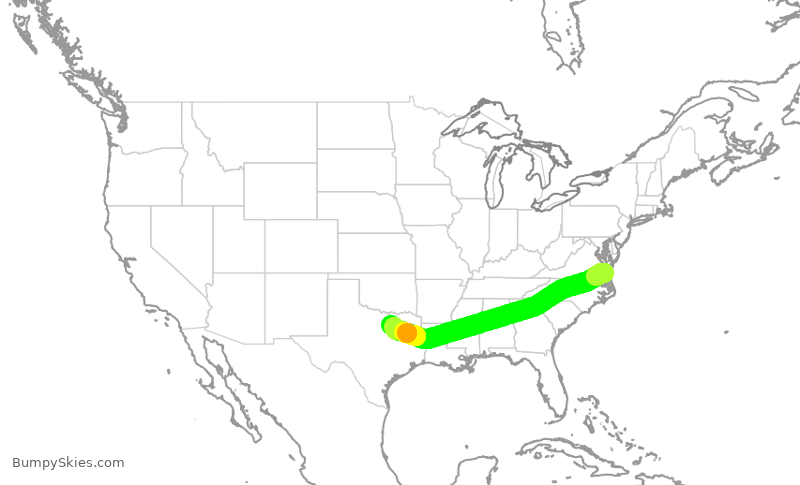 Turbulence forecast map for SWA2086, ORF to DAL