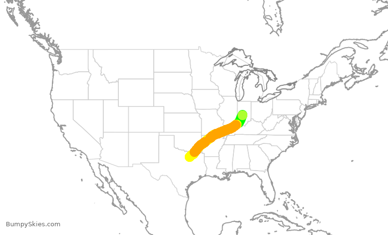 Turbulence forecast map for SWA2087, IND to DAL