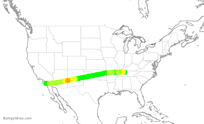 Turbulence forecast map for SWA2089, BNA to SAN