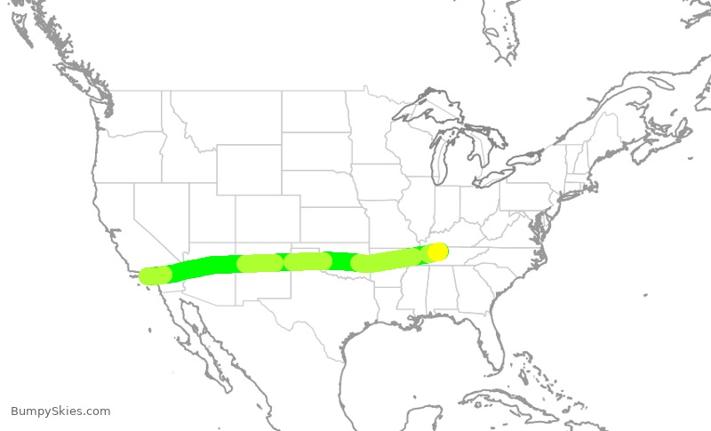 Turbulence forecast map for SWA2090, BNA to LAX