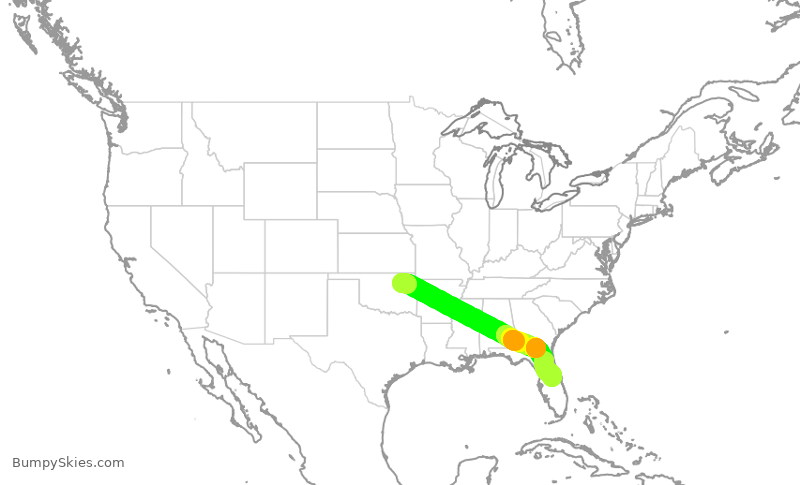 Turbulence forecast map for SWA2091, TUL to MCO