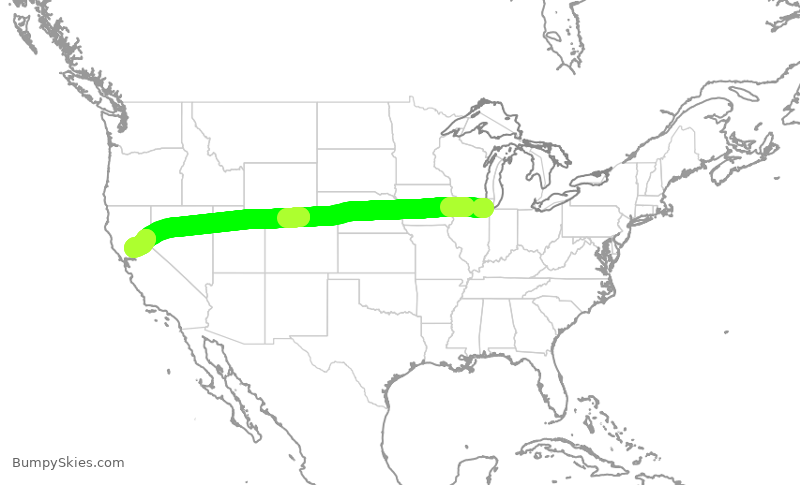 Turbulence forecast map for SWA2094, MDW to SMF