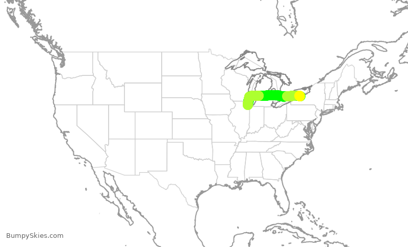 Turbulence forecast map for SWA2094, ROC to MDW