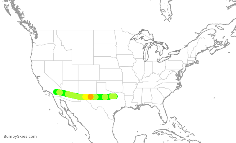 Turbulence forecast map for SWA20, DAL to ONT