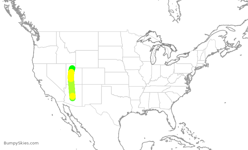 Turbulence forecast map for SWA2100, PHX to SLC