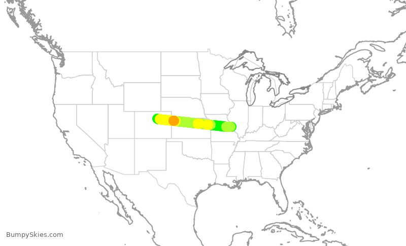 Turbulence forecast map for SWA2102, DEN to STL