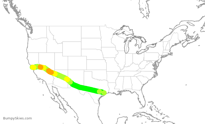 Turbulence forecast map for SWA2102, HOU to OAK