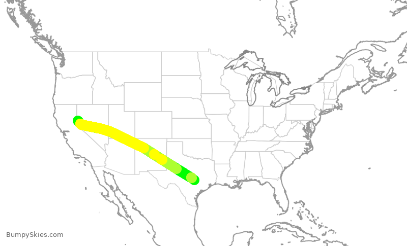 Turbulence forecast map for SWA2104, RNO to AUS