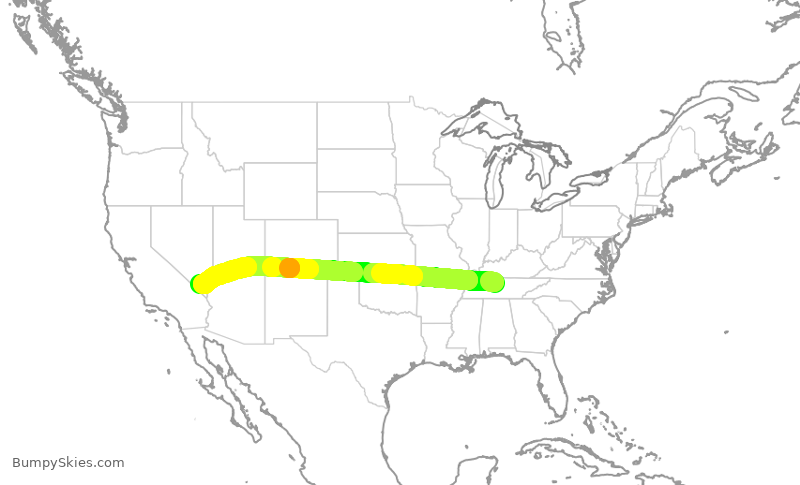 Turbulence forecast map for SWA2107, BNA to LAS